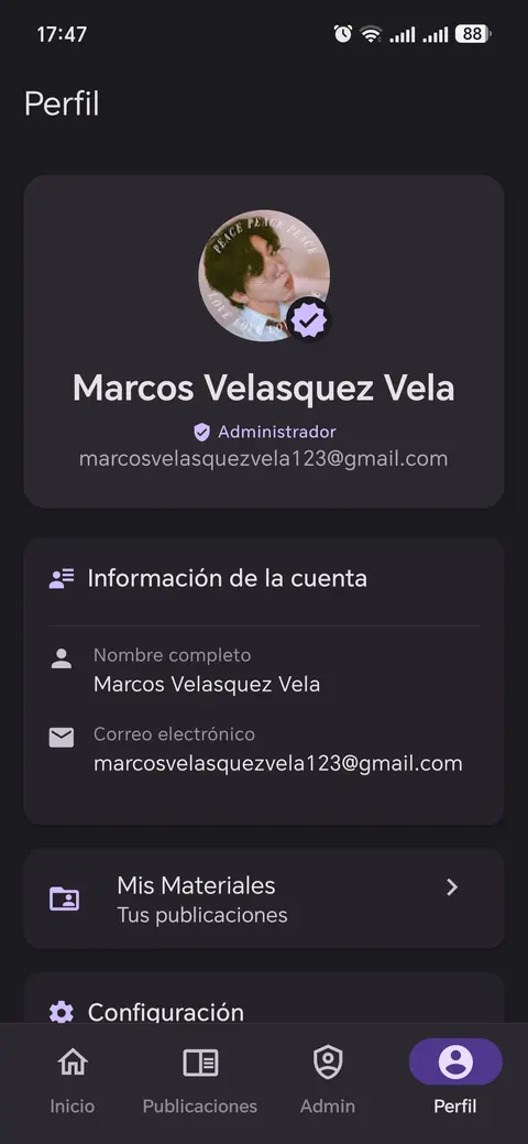 User profile screen